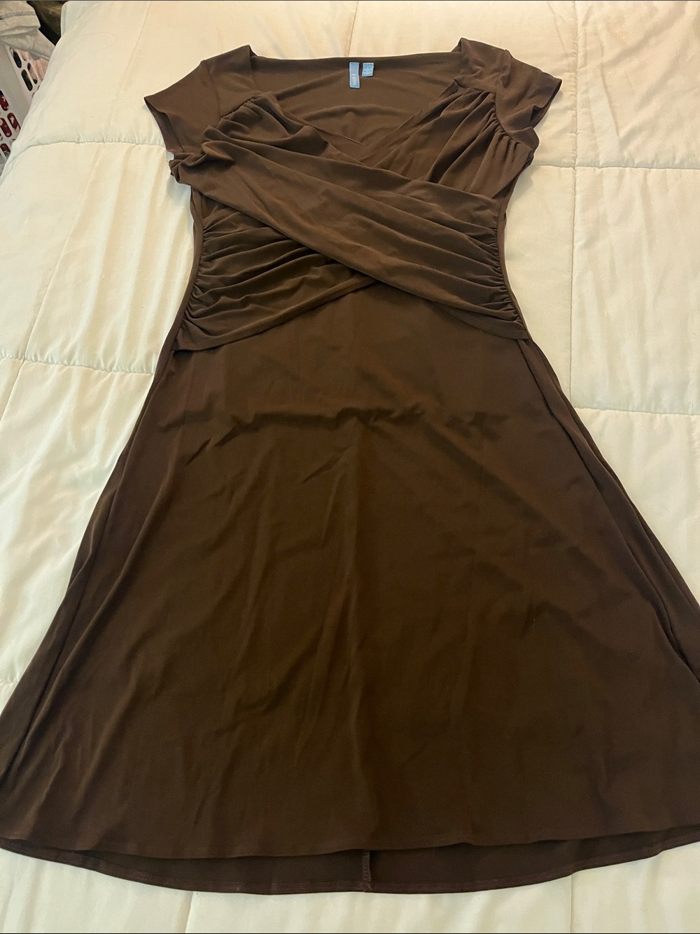 B-slim Women’s chocolate Brown Ruched Wrap-Front Dress size L